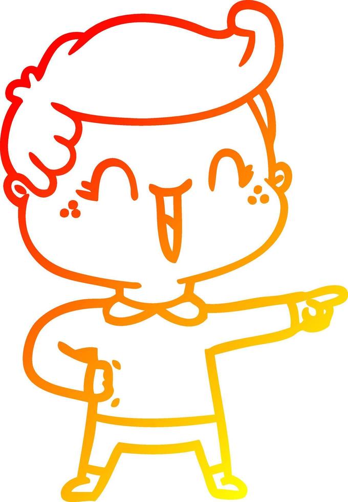 warme Gradientenlinie Zeichnung Cartoon lachender Junge zeigt vektor
