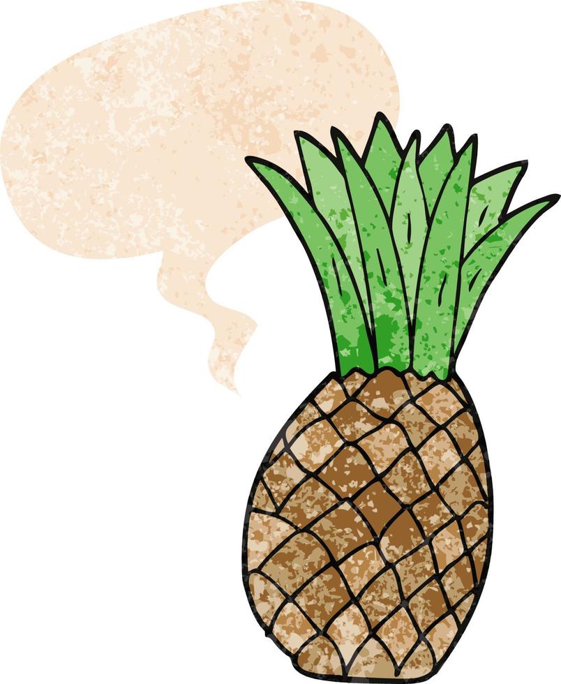 Cartoon-Ananas und Sprechblase im strukturierten Retro-Stil vektor