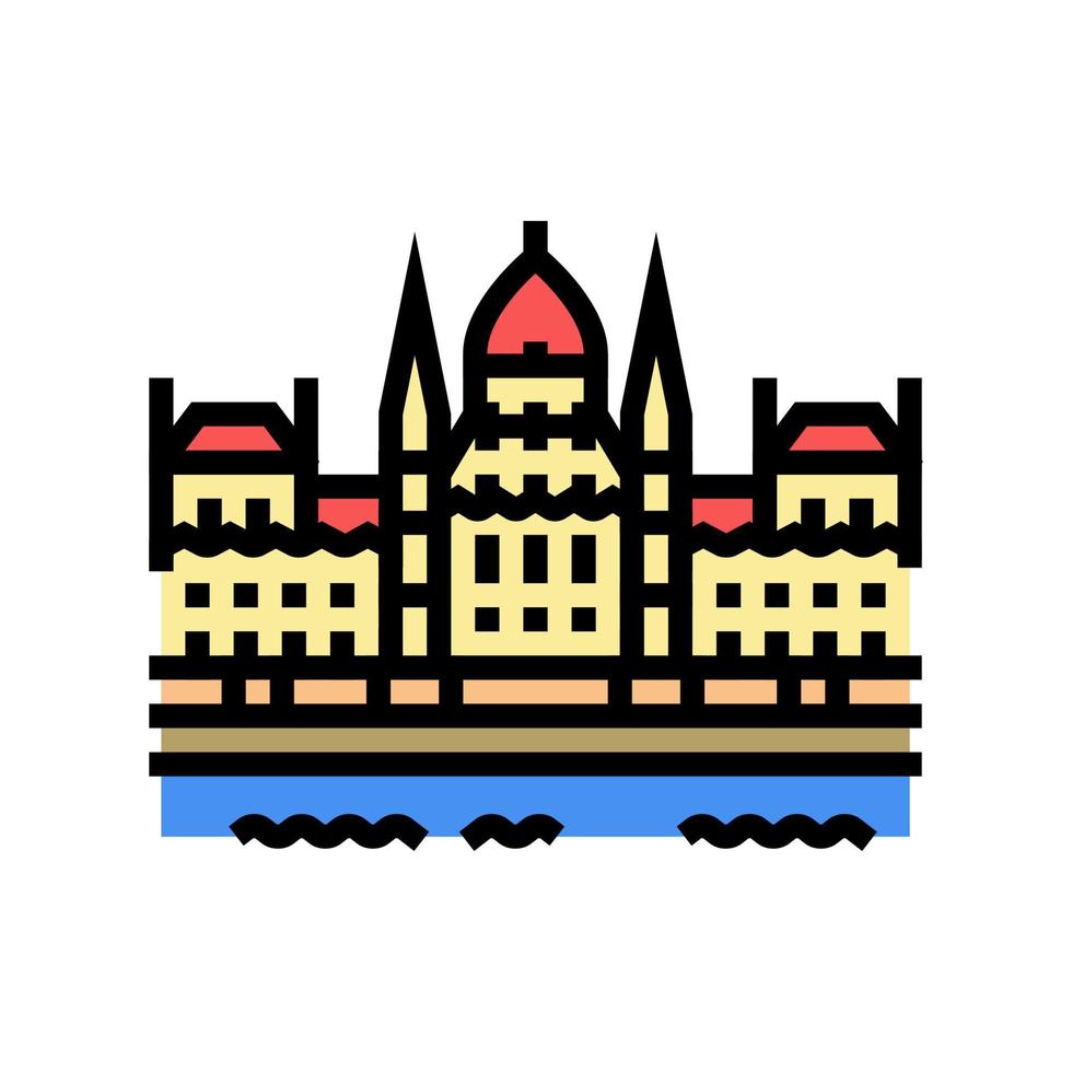 ungerska parlamentet byggnad färg ikon vektor illustration