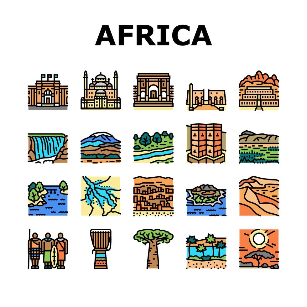 Afrika kontinent nation skatt ikoner set vektor