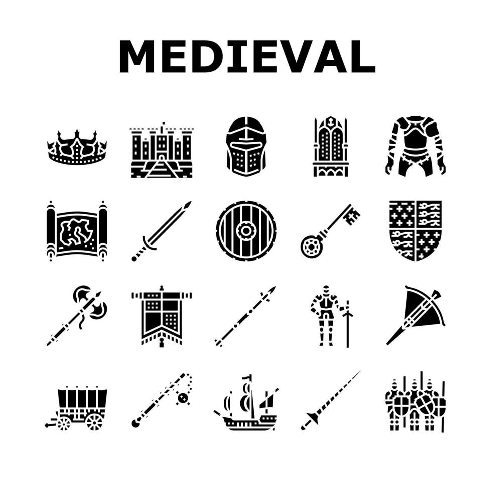 medeltida krigare vapen och rustning ikoner som vektor