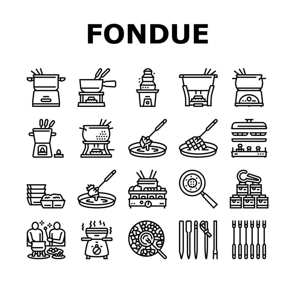 Fondue, das köstliche Mahlzeitikonen kocht, stellte Vektor ein
