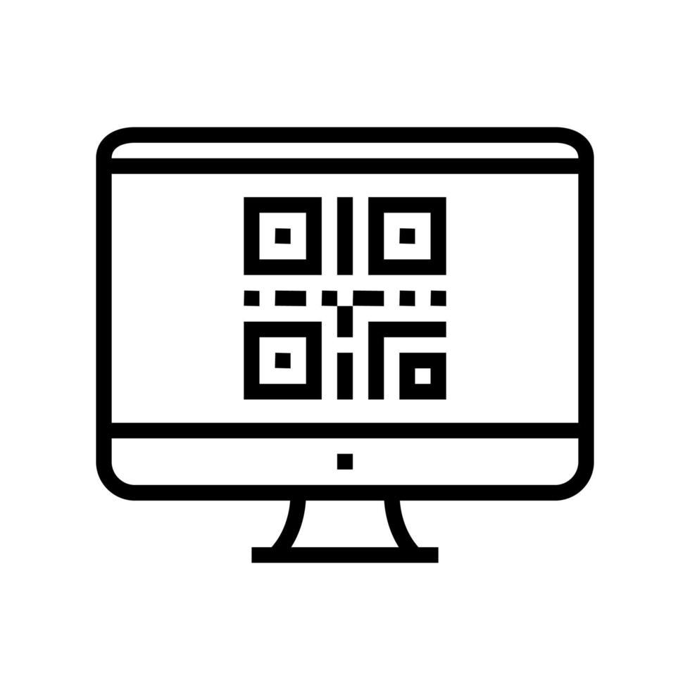 qr-code auf dem computerbildschirm liniensymbol vektor isolierte illustration