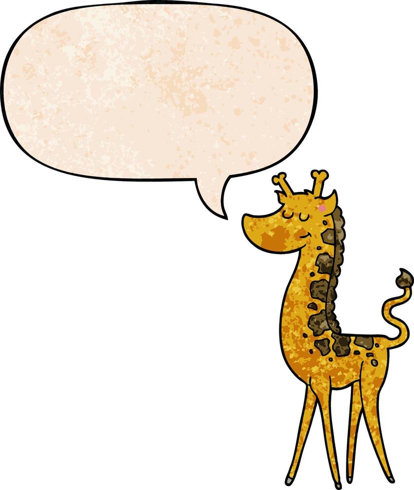 Cartoon-Giraffe und Sprechblase im Retro-Textur-Stil vektor