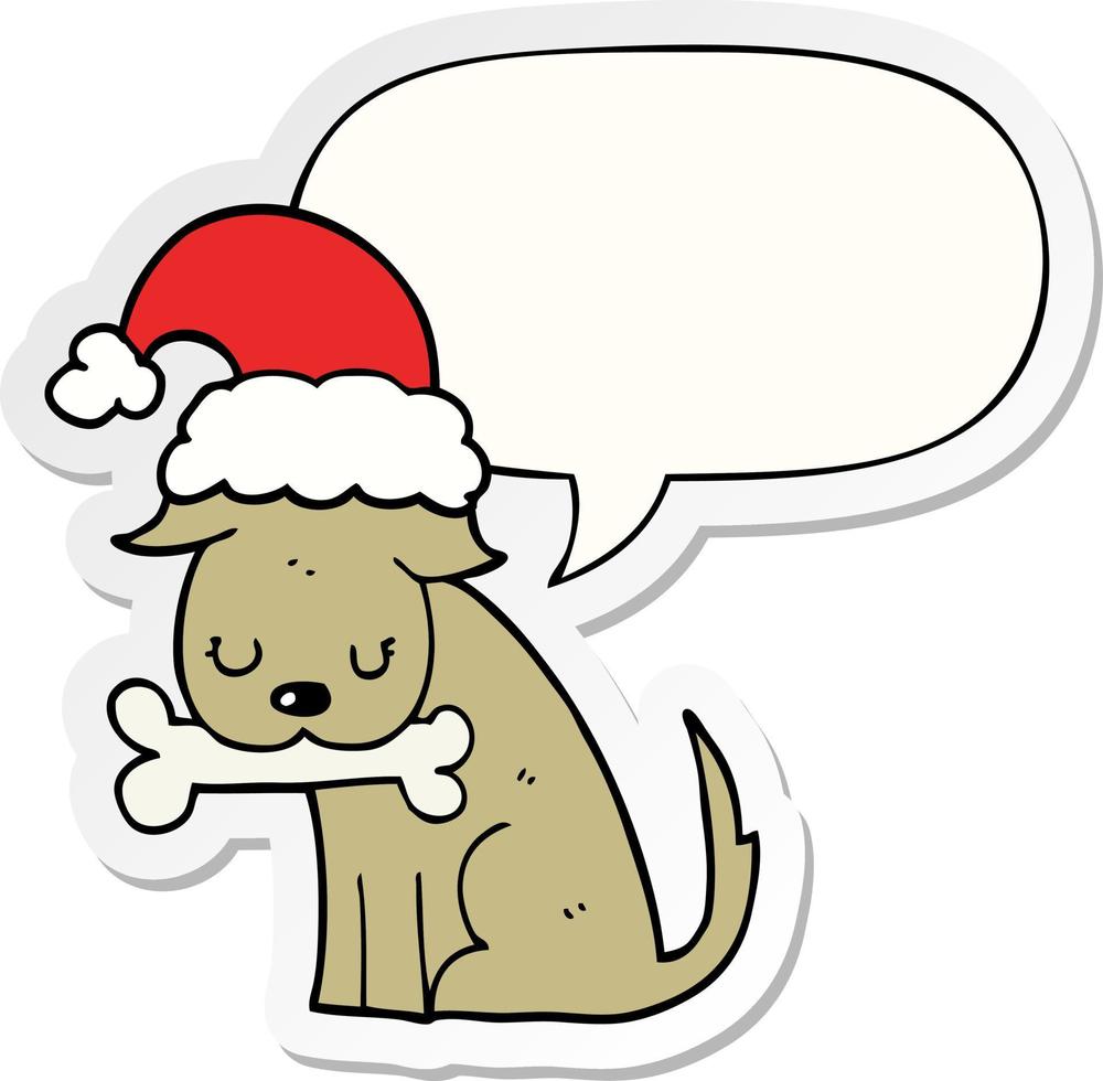 söt julhund och pratbubbla klistermärke vektor