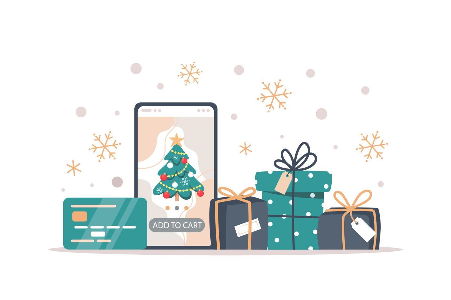 julrea banner, online shopping med en smartphone vektor