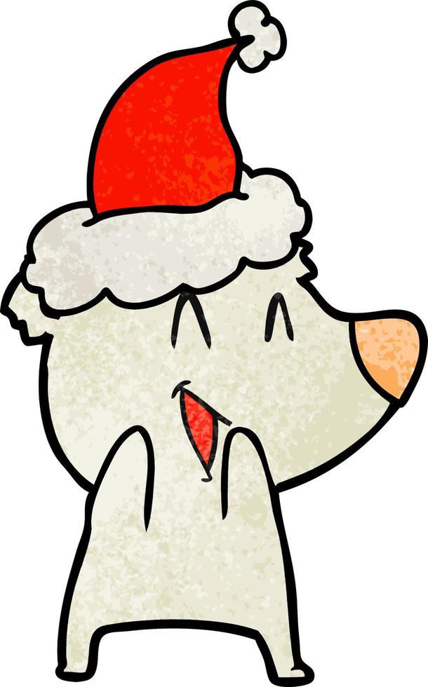 lachender eisbär texturierte karikatur einer tragenden weihnachtsmütze vektor