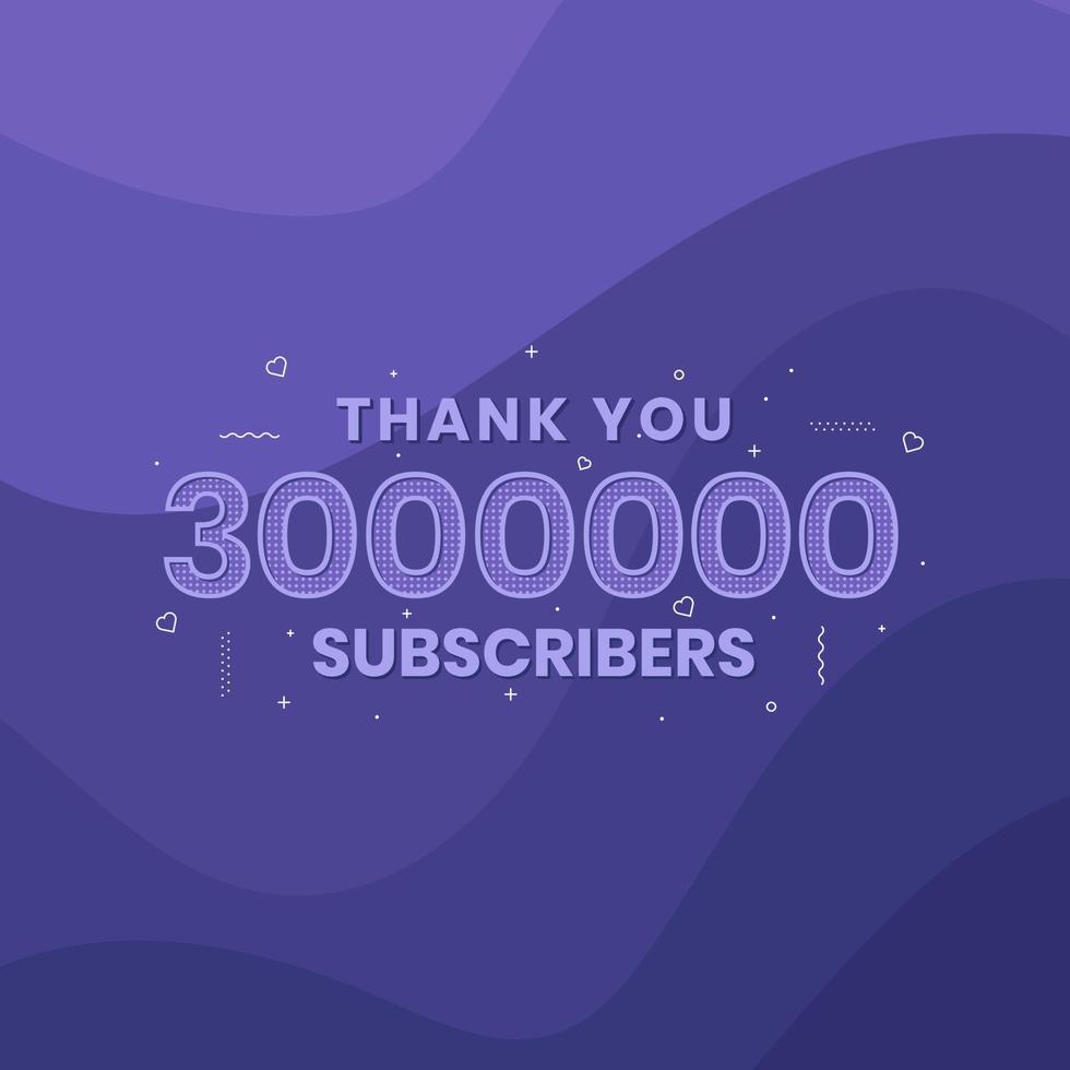 danke 3000000 Abonnenten 3 Millionen Abonnenten feiern. vektor