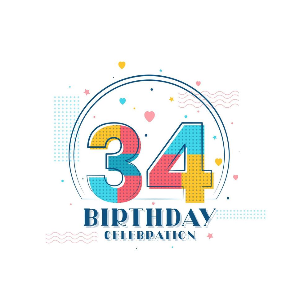 34 Geburtstagsfeier, modernes Design zum 34. Geburtstag vektor