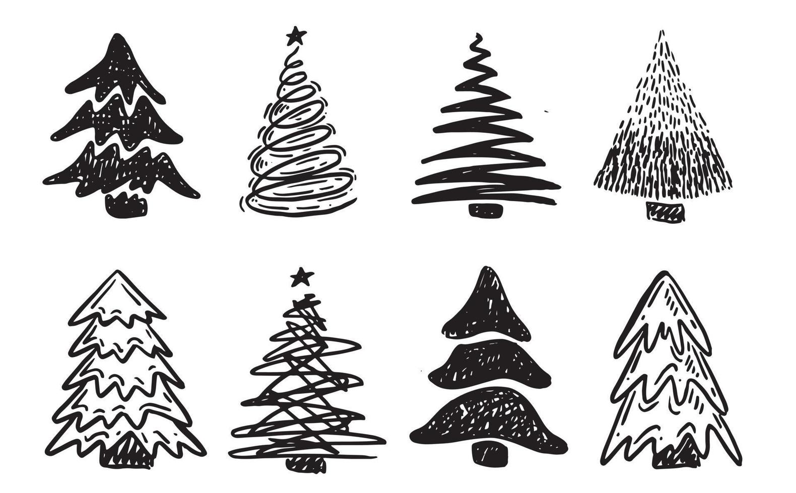 Weihnachtsbaum-Set, handgezeichnete Illustrationen. vektor