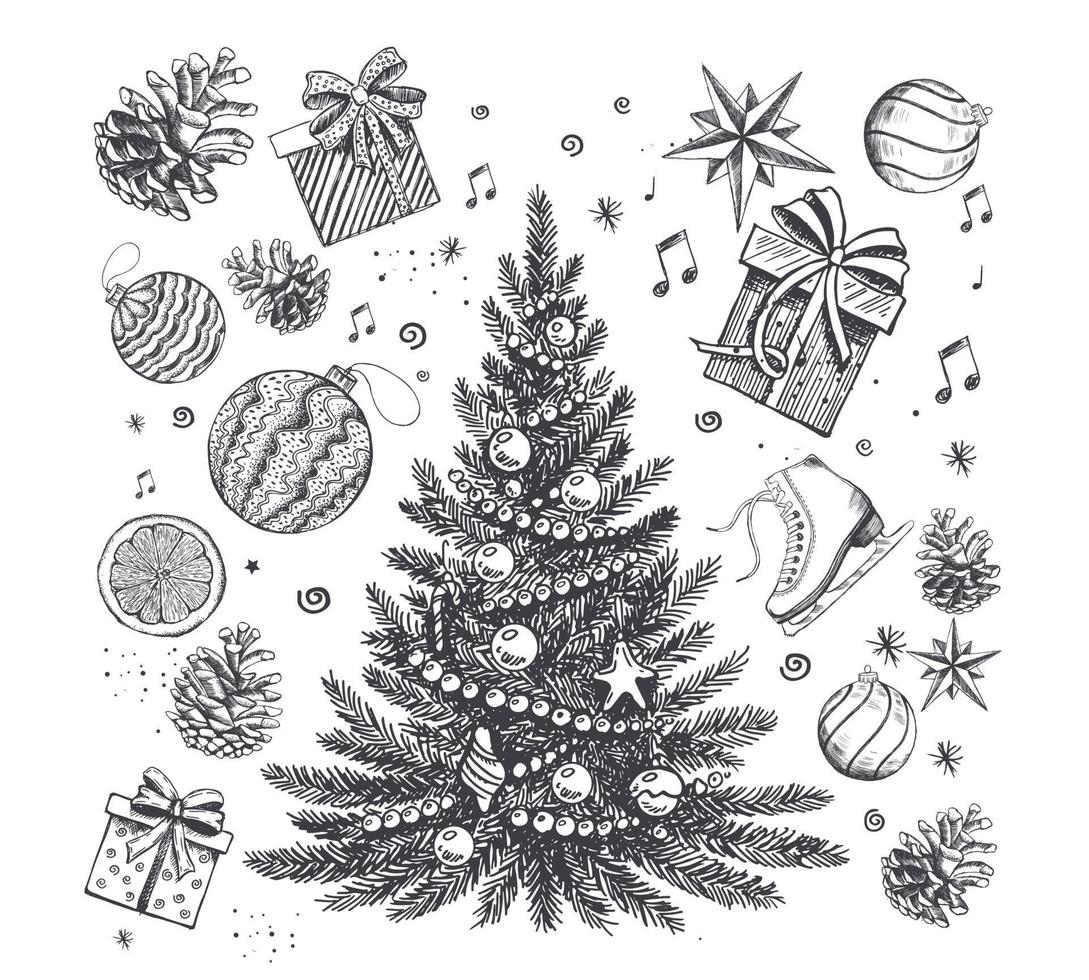 weihnachts- und neujahrsset, handgezeichnete illustration. Vektor. vektor