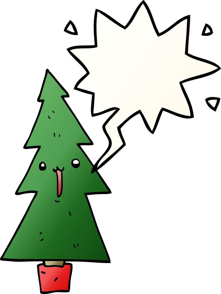 Cartoon-Weihnachtsbaum und Sprechblase in glattem Farbverlauf vektor