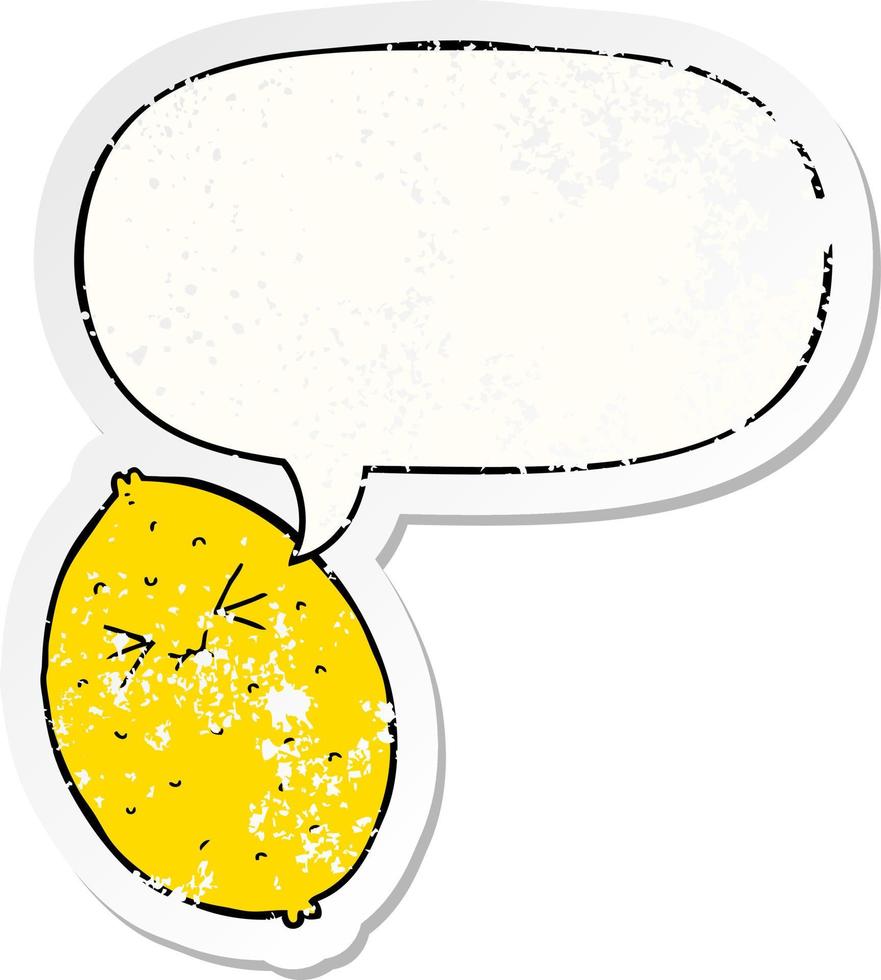 tecknad bitter citron och pratbubbla nödställd klistermärke vektor