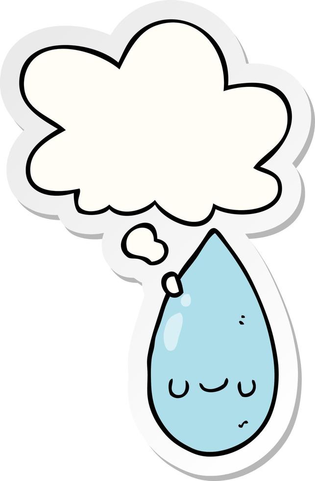 tecknad söt regndroppe och tankebubbla som ett tryckt klistermärke vektor