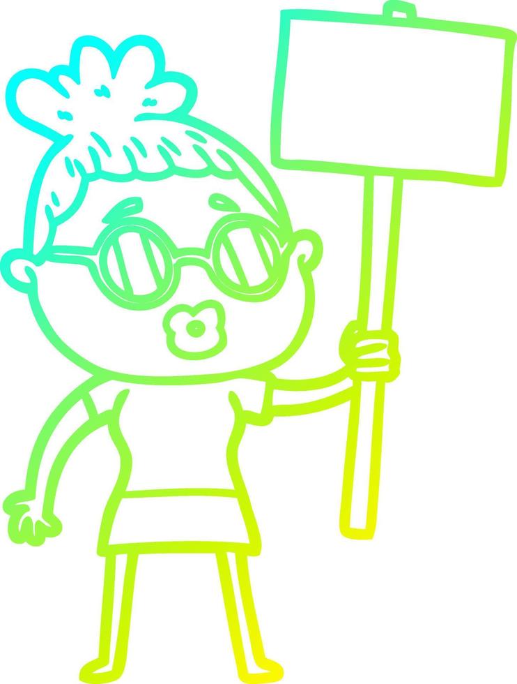 Kalte Gradientenlinie Zeichnung Cartoon Demonstrantin Frau mit Brille vektor