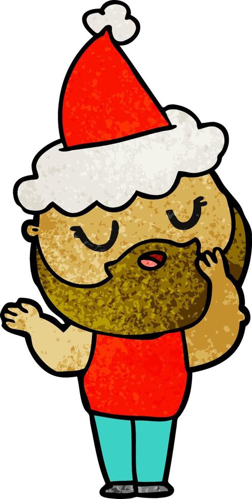 strukturierter Cartoon eines Mannes mit Bart, der eine Weihnachtsmütze trägt vektor