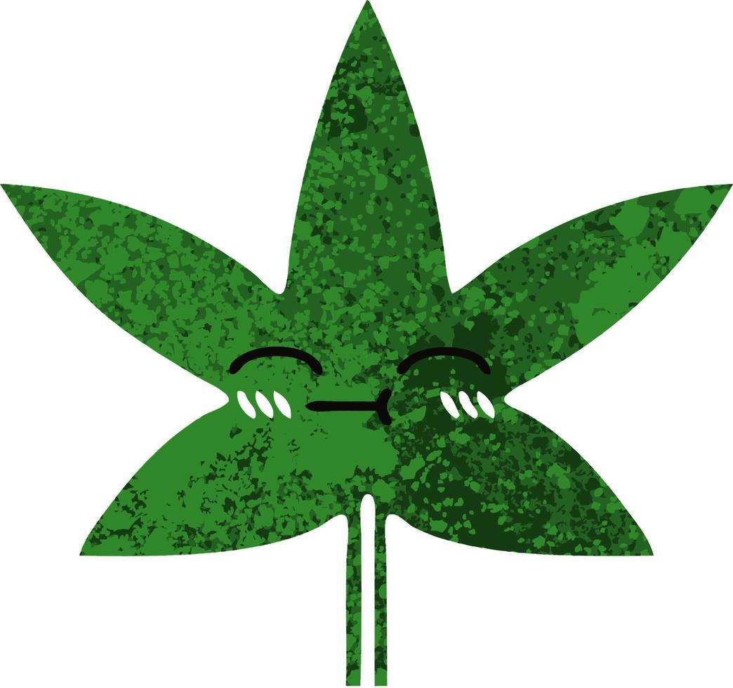 retro illustration stil tecknad marijuana blad vektor