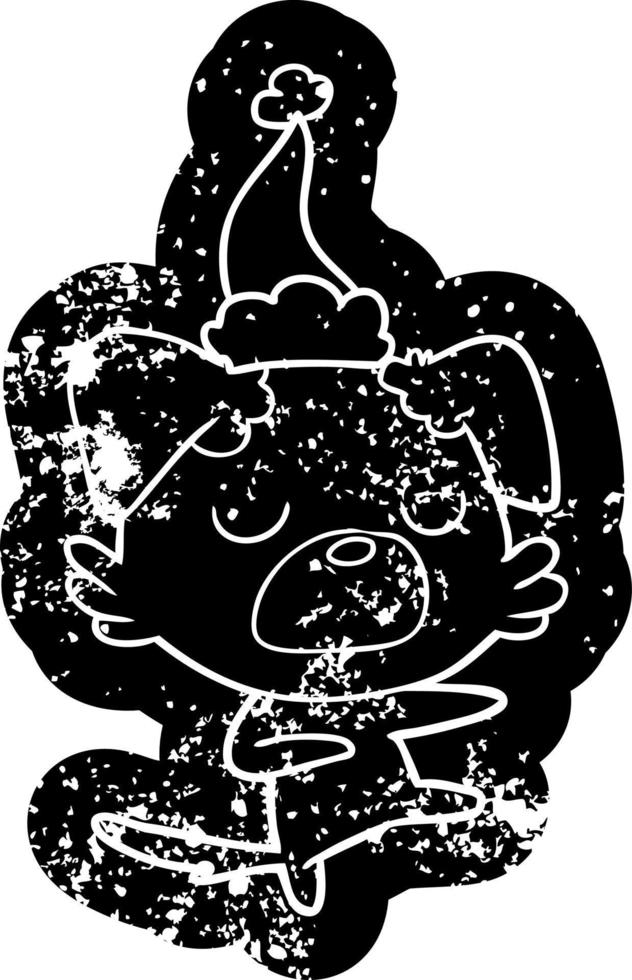 cartoon verzweifelte ikone eines hundes mit weihnachtsmütze vektor