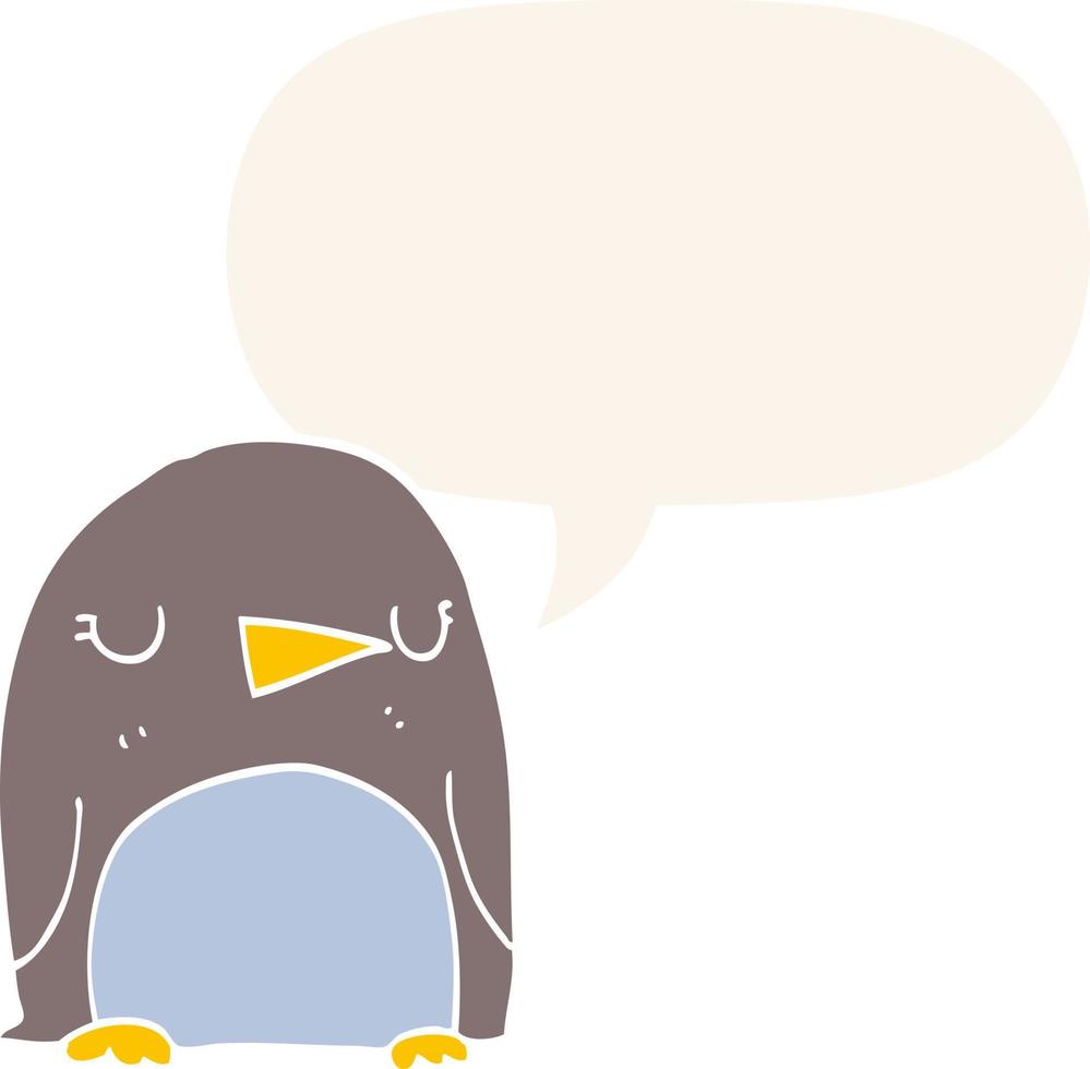 Cartoon-Pinguin und Sprechblase im Retro-Stil vektor