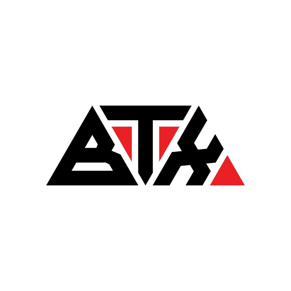 btx triangel bokstavslogotypdesign med triangelform. btx triangel logotyp design monogram. btx triangel vektor logotyp mall med röd färg. btx triangulär logotyp enkel, elegant och lyxig logotyp. btx