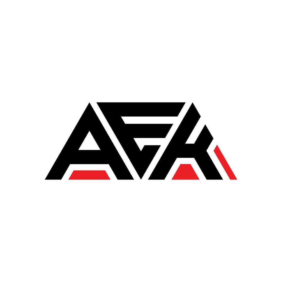 aek-Dreieck-Buchstaben-Logo-Design mit Dreiecksform. aek-Dreieck-Logo-Design-Monogramm. aek-Dreieck-Vektor-Logo-Vorlage mit roter Farbe. aek dreieckiges Logo einfaches, elegantes und luxuriöses Logo. aek vektor