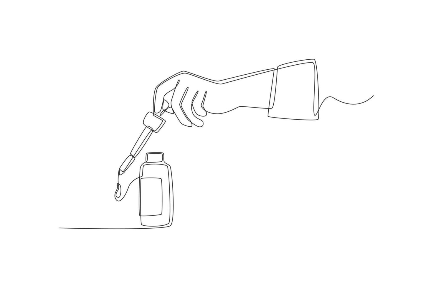 kontinuierlich eine Linie zeichnen Hand mit einer Pipette nehmen Sie einen Tropfen Serum in ein Fläschchen. Hautpflegekonzept. Vektorgrafik-Illustration des einzeiligen Zeichnungsdesigns. Hautpflegekonzept. einzelne Linie zeichnen desi vektor