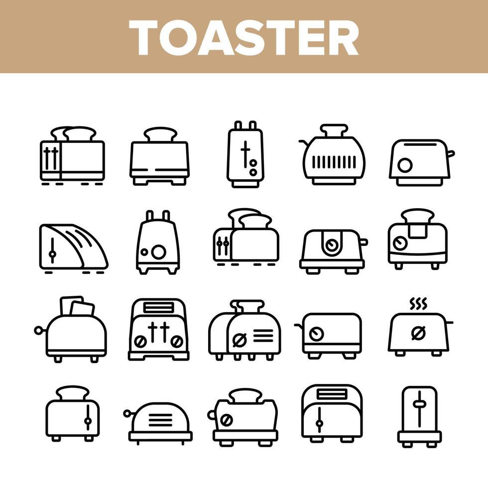 Toaster-Küchenwerkzeug-Sammlungsikonen stellten Vektor ein