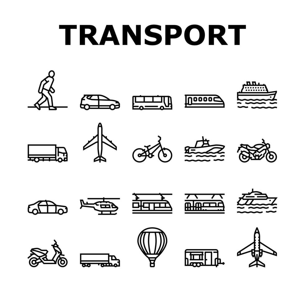 transport zum reiten und fliegen von symbolen set vektor
