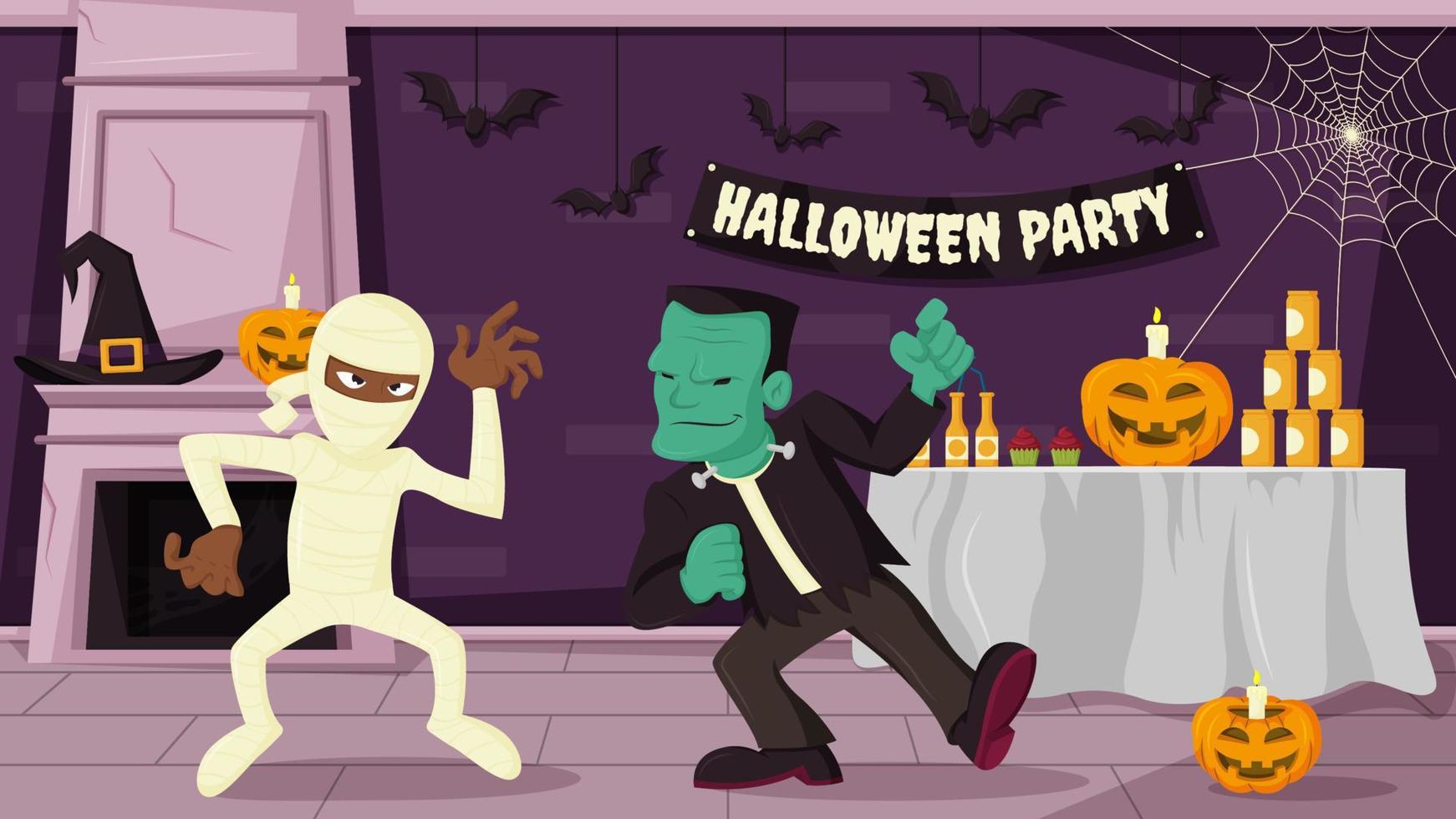 tanzende monster auf der halloween-party vektor