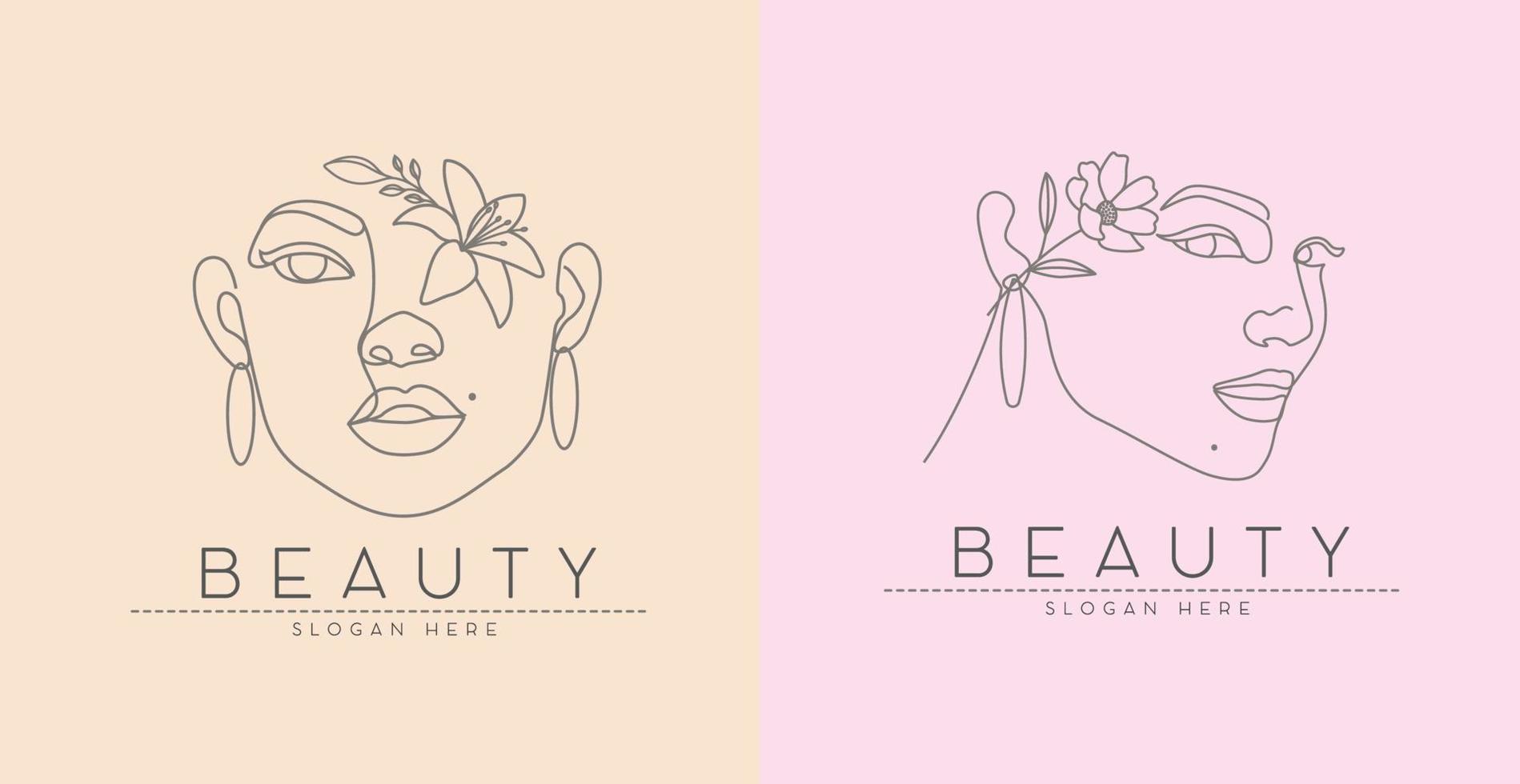 Satz von Schönheit Mode feminine Frau Gesicht Strichzeichnung Logo Design Vektorgrafiken vektor