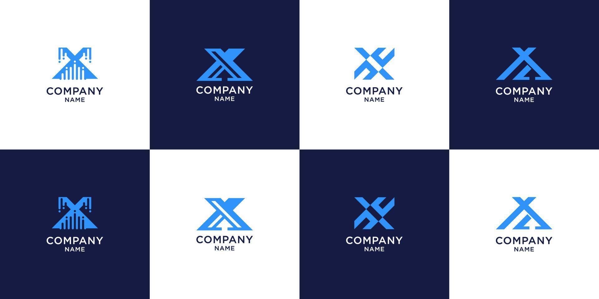 satz des buchstaben-x-logos mit kreativem konzept vektor
