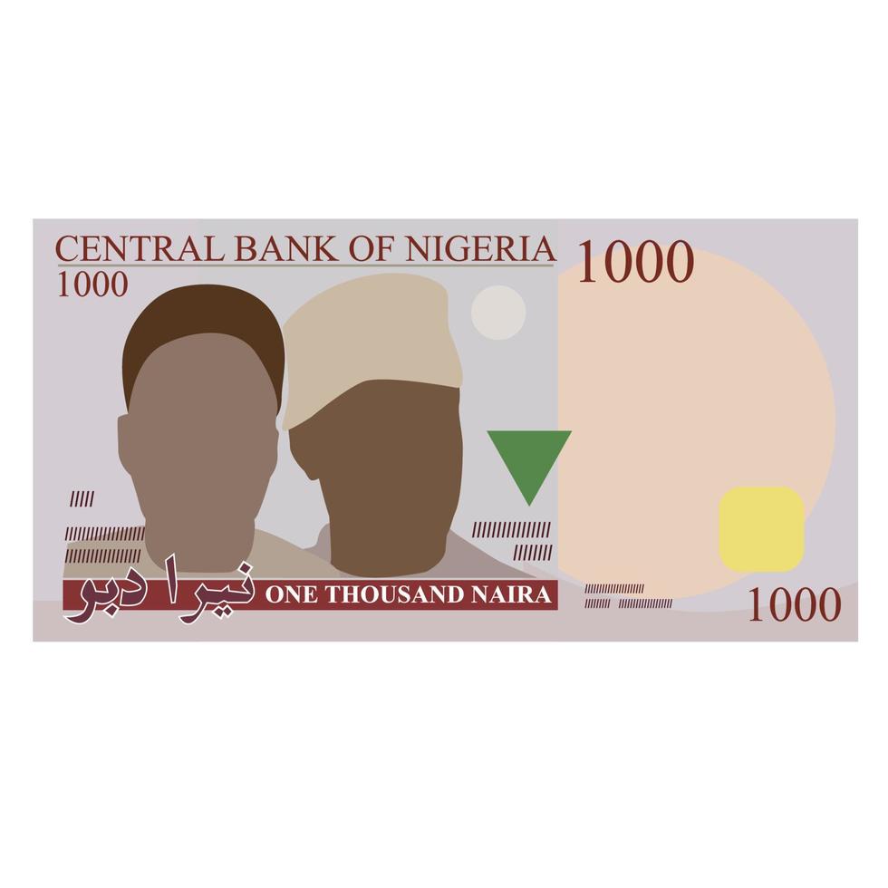 Vektorillustration von 1000 nigerianischer Naira-Note. flache Naira-Währung isoliert auf weißem Hintergrund vektor