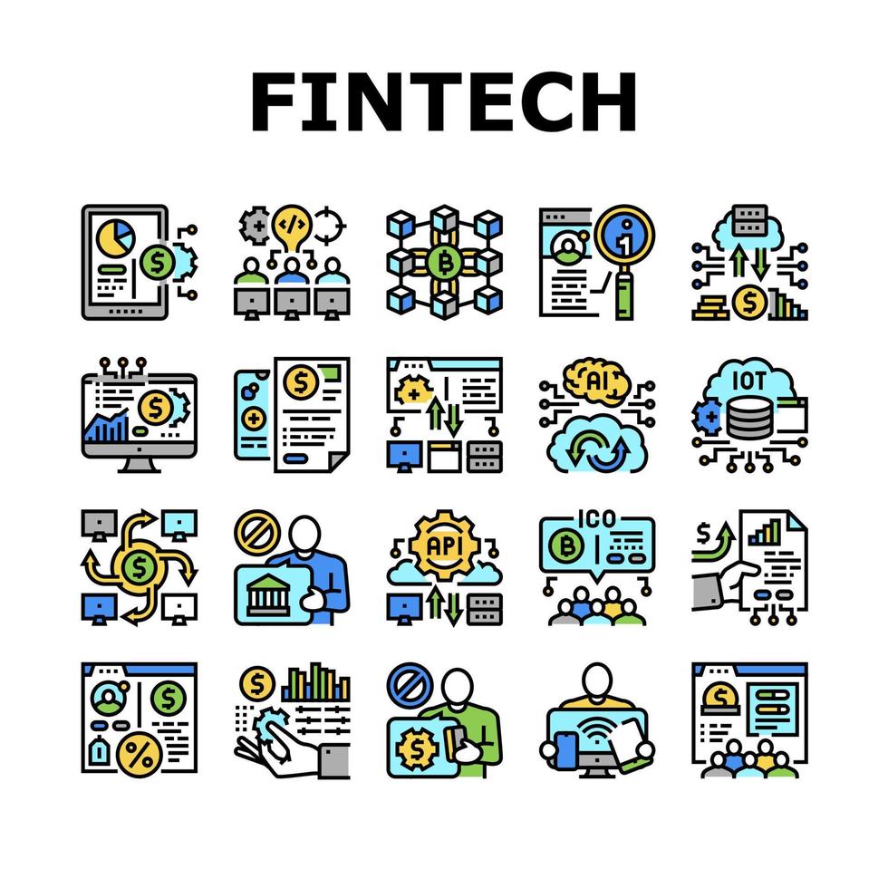 fintech finansiell teknik ikoner som vektor