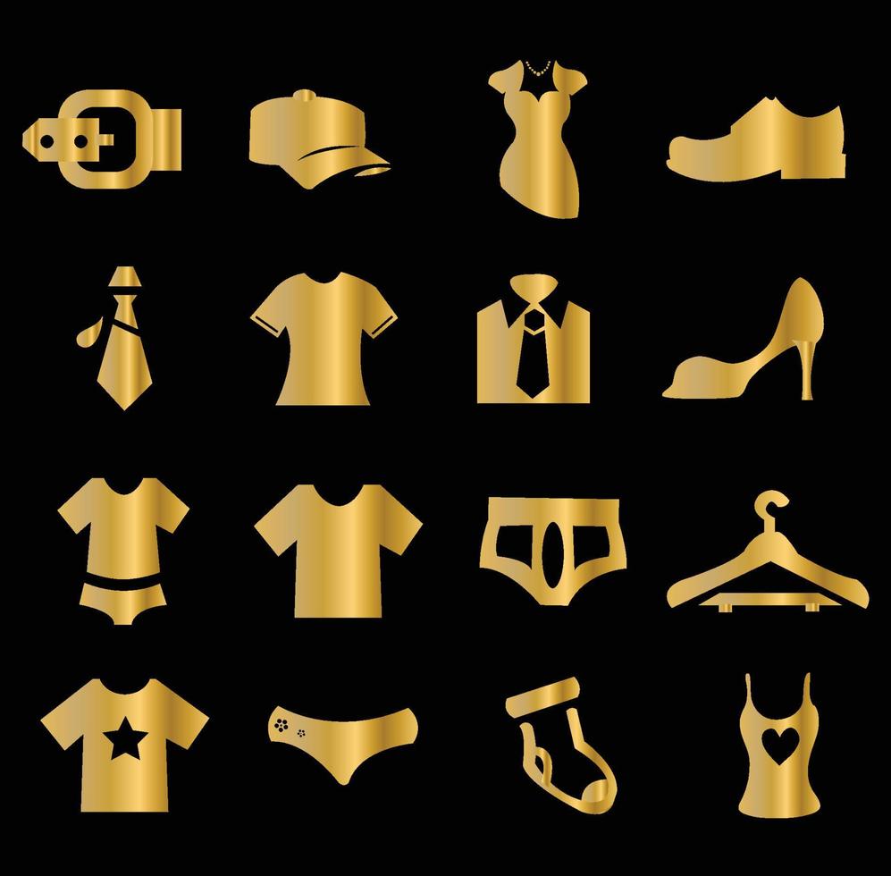 Reihe von goldenen Kleidungssymbolen vektor