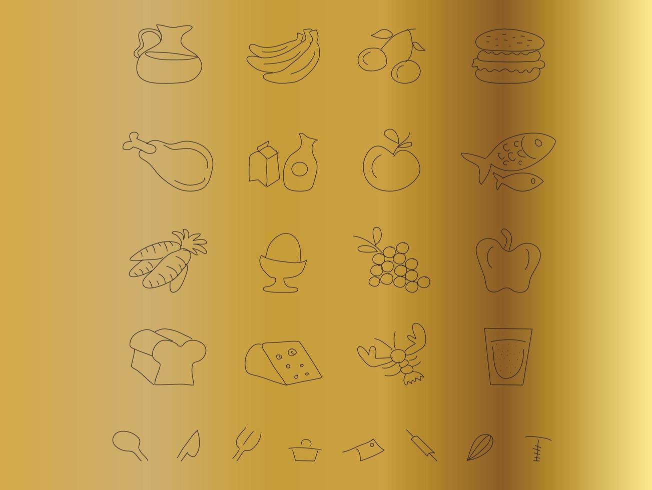 svarta tavlan mat ikoner isolera på guld bakgrund vektor
