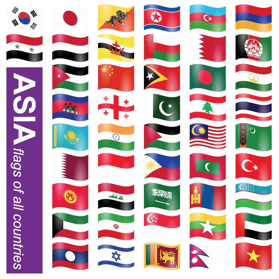 Asien land flagga ikoner vektor illustration