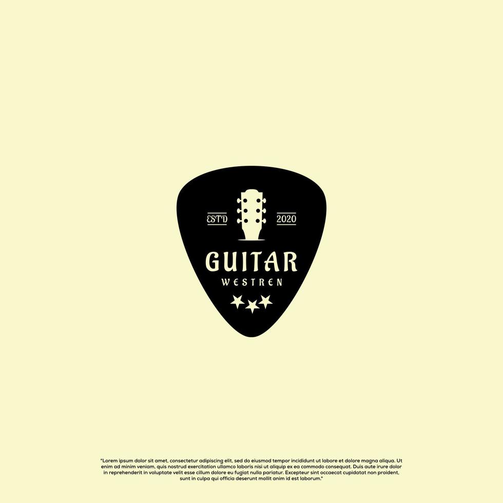 gitarrenlogo design vintage classic, gitarrenhals im plektrumlogo vektor