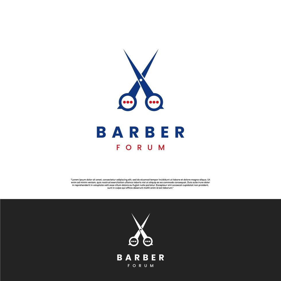 Barber Forum Logo-Design auf isoliertem Hintergrund. Schere mit modernem Konzept des Blasensprachelogos vektor