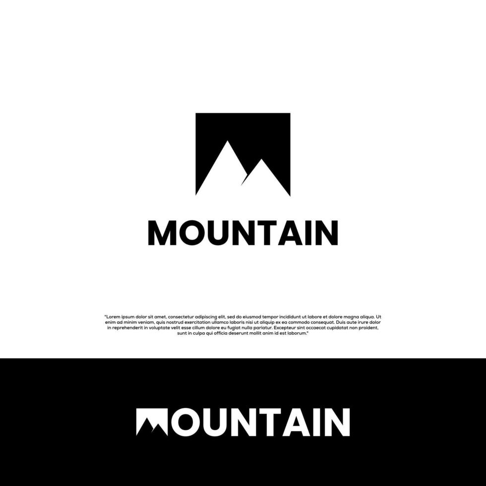 ordet berg med bergsikonen som bokstaven m. logotyp siluett monokrom design vektor