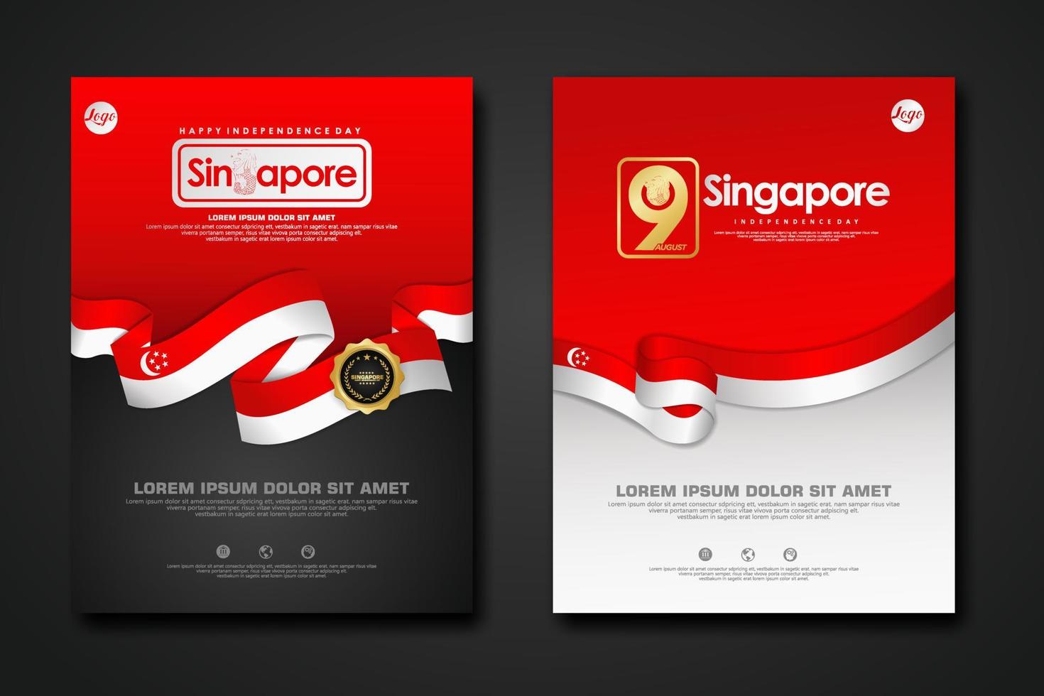 Set Poster Design Singapur Happy National Day Hintergrundvorlage vektor