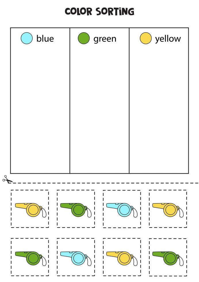 Pfeifen nach Farben sortieren. Farben lernen für Kinder. vektor