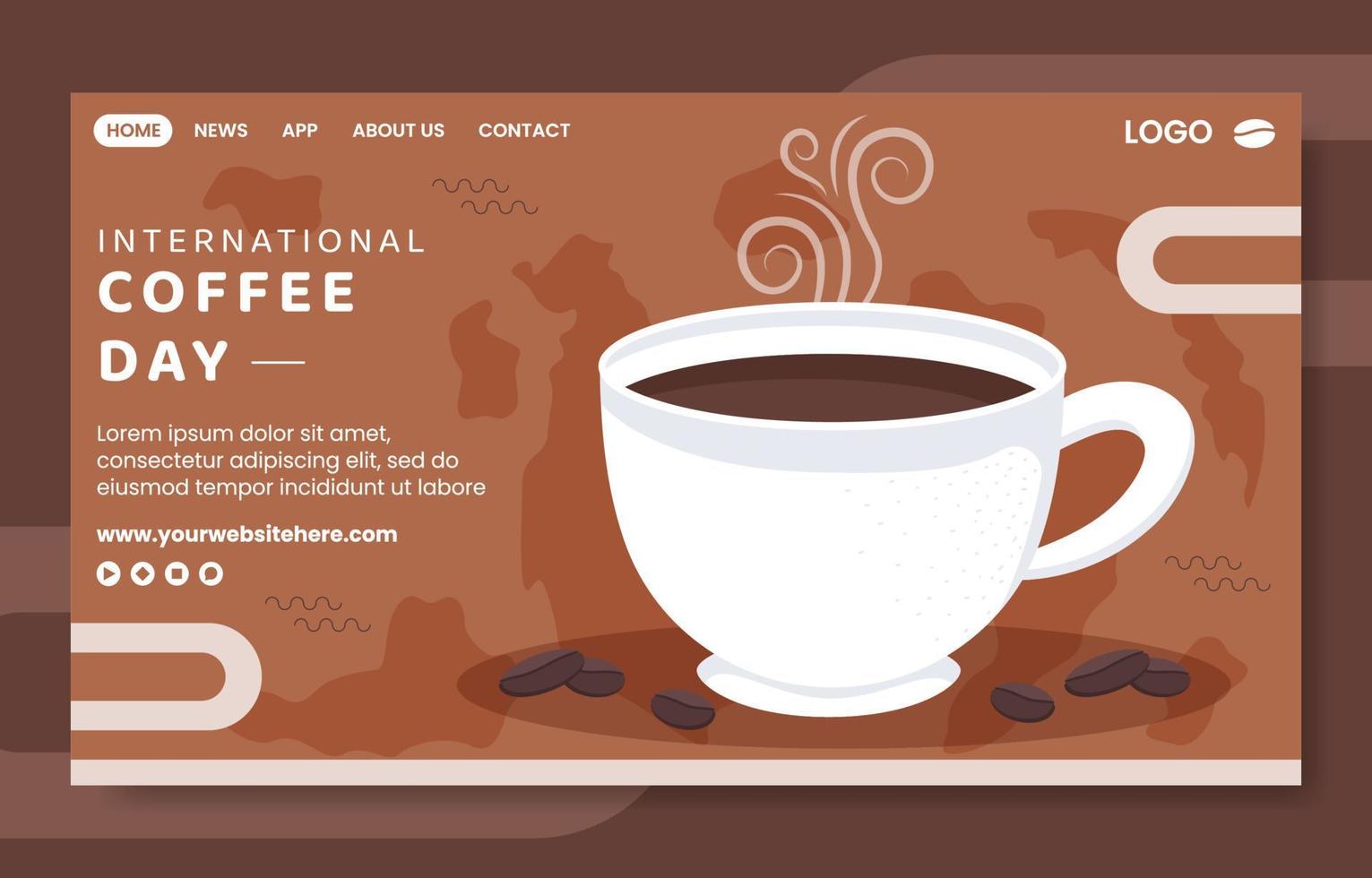 internationale kaffeetag social media landingpage vorlage handgezeichnete cartoon flache illustration vektor