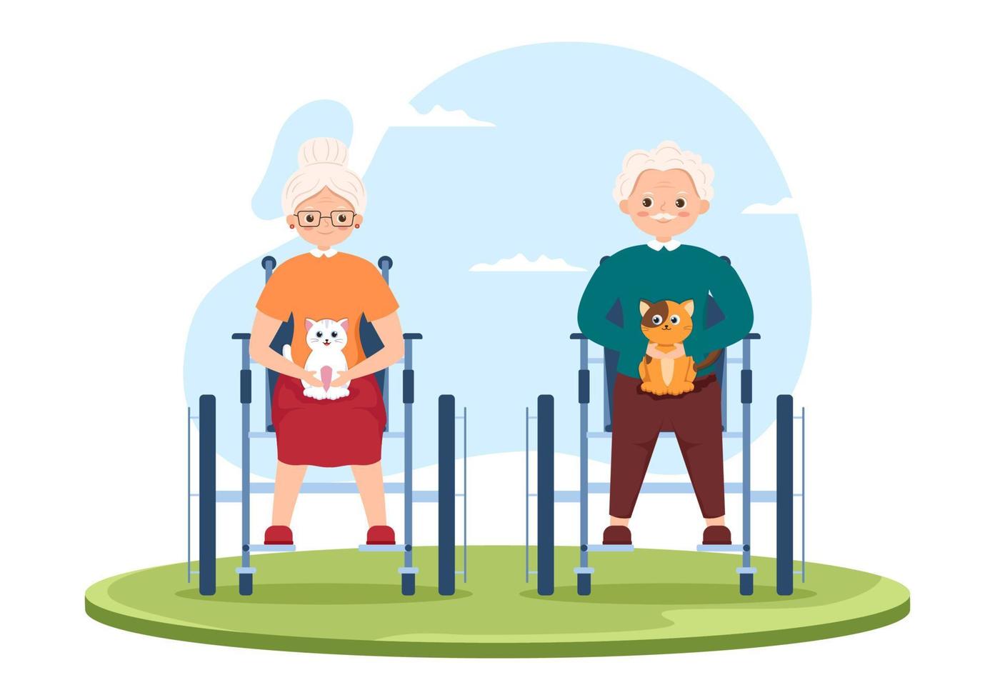 äldreomsorg handritad tecknad platt illustration med vårdgivare, vårdhem, stödboende och stöddesign vektor