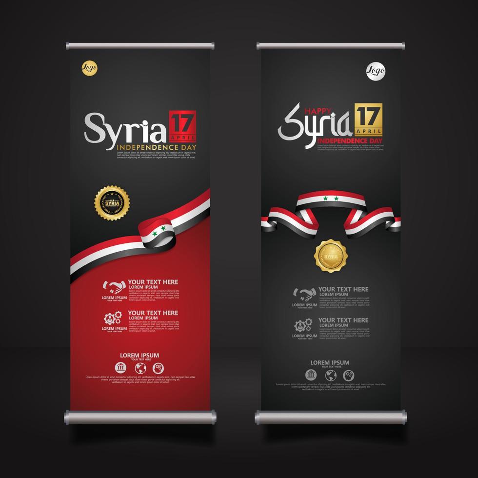 Set Roll-up-Banner-Werbeaktionen Syrien Happy Independence Day Hintergrundvorlage vektor