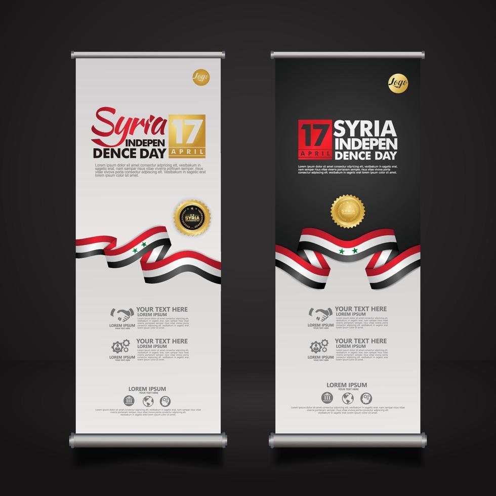 Set Roll-up-Banner-Werbeaktionen Syrien Happy Independence Day Hintergrundvorlage vektor