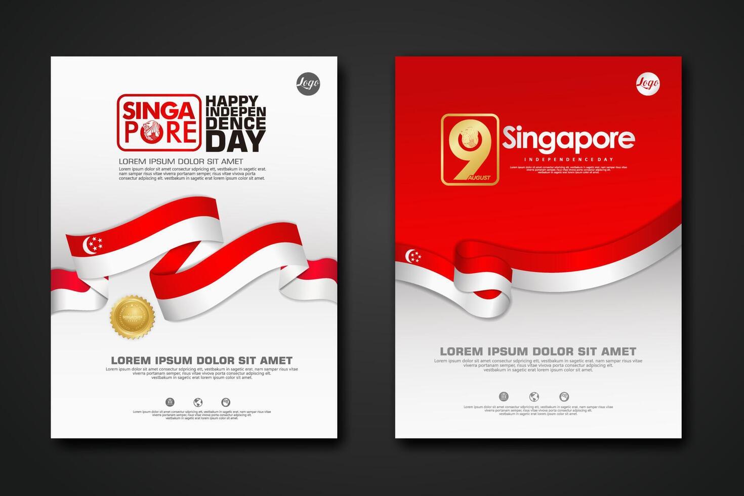 Set Poster Design Singapur Happy National Day Hintergrundvorlage vektor