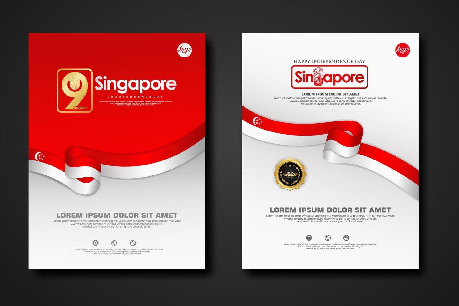 Set Poster Design Singapur Happy National Day Hintergrundvorlage vektor