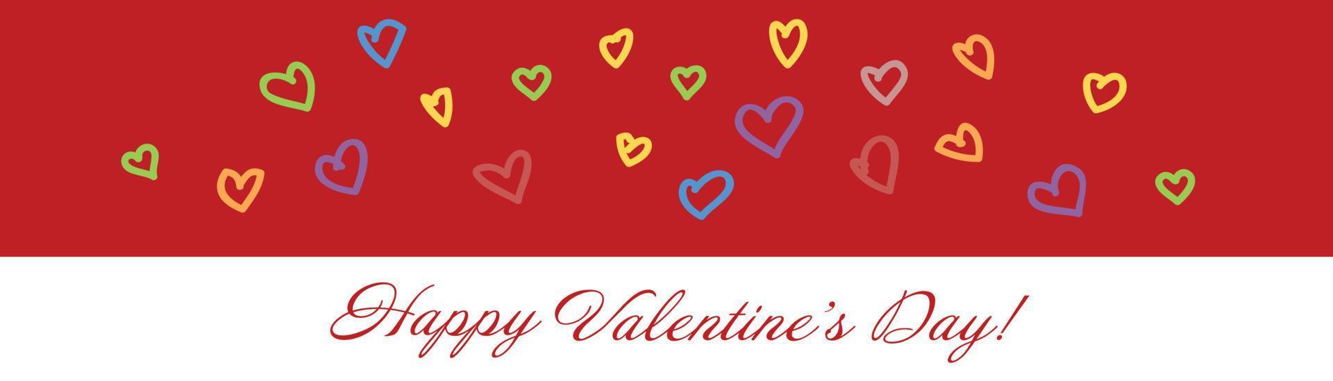 alla hjärtans dag. söt kärlek banner, romantiskt gratulationskort glad alla hjärtans dag önskar text, röda hjärta ballonger vektor koncept