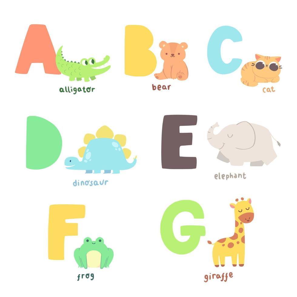 niedliche tieralphabet-ag-vektorillustration vektor