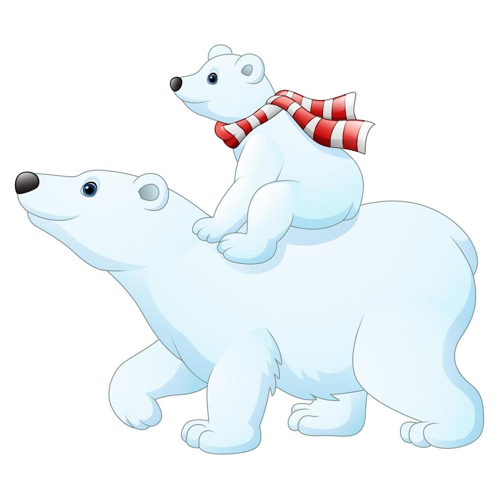 tecknad baby isbjörn rider på sin mammas rygg vektor